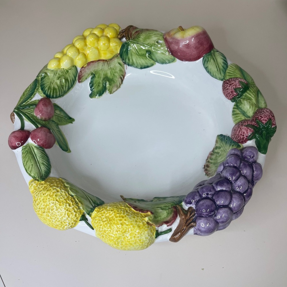 Certified International Fruit Rim Serving Bowl Italy Hand Painted Ceramic